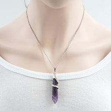 Load image into Gallery viewer, Hexagonal Pile Natural Amethyst Gemstone Pendant Necklace Healing Crystal Reiki Chakra Gem Stones 18 Inch (1pc) GGP-D4
