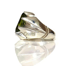 Load image into Gallery viewer, Peridot Ring, Mens Peridot Ring, Mens Designer Jewelry, 92.5 Sterling Silver, Arabic Design Ring, Peridot Ring, Gemstone Man's Ring, August Birthstone, Healing Power Ring, Valentineday Gift Ring

