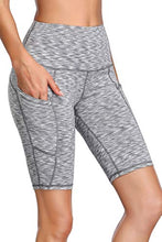 Load image into Gallery viewer, Oalka Women's Yoga Short Side Pockets High Waist Workout Running Shorts Space Dye Camo Grey L
