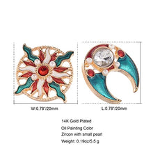 Load image into Gallery viewer, 14K Gold Plated Luxury Retro Aristocratic Palce Enamel Sun &amp; Moon Stud Earrings for Women S925 Silver Post Stud Light Weight Birthday Valentine's Day Mothers Day Christmas Gift
