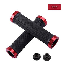 Load image into Gallery viewer, Kework Bike Grips, Double Locking Bike Bicycle Mountain Bike Handlebar Grips, Include 2 Handlebar Caps, Aluminum Alloy Lock Ring (Red)

