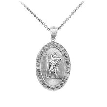 Load image into Gallery viewer, 925 Sterling Silver St Christopher Medal Patron Saint of Travelers Catholic Protection Necklace, 16"
