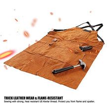 Load image into Gallery viewer, QeeLink Leather Welding Apron - Heat &amp; Flame-Resistant Heavy Duty Work Forge Apron with 6 Pockets, 42" Large &amp; Cross Back Extra Long Strap, Adjustable M to XXXL for Men &amp; Women (Brown)
