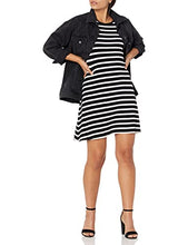 Load image into Gallery viewer, Amazon Essentials Women's Short-Sleeve Scoop Neck Swing Dress, Black, French Stripe, Large
