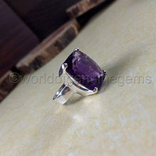 Load image into Gallery viewer, amethyst ring, dark purple amethyst solitaire ring, february birthstone jewelry, purple 925 sterling silver, men's engagemnet band, eternity love promise ring band
