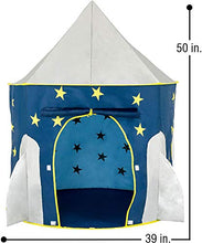 Load image into Gallery viewer, no branded Rocket Ship Tent - Space Themed Pretend Play Tent - Space Play House - Spaceship Tent for Kids - Foldable Pop Up Star Play Tent Blue
