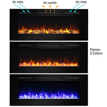 Load image into Gallery viewer, PuraFlame Alice 50 Inches Recessed Electric Fireplace, Wall Mounted for 2 X 6 Stud, Log Set &amp; Crystal, 1500W Heater, Black
