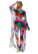 Load image into Gallery viewer, Wander Agio Womens Bikini Cover Ups Beach Casual Dress Coverup Swimsuits Long Cardigan Buttons Chiffon Colorful Feathers
