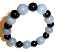 Load image into Gallery viewer, SunnyCrystals 10mm Black Tourmaline 12mm Angelite Bracelet Combo Protection Root Throat Chakras (7 Inches)
