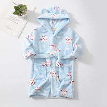 Load image into Gallery viewer, Toddler Infant Hooded Flannel Night-Robe Baby Boys Girls Cartoon Graphic Bathrobe Winter Bear Ear Overcoat with Belt
