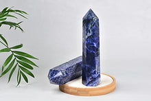 Load image into Gallery viewer, AMOYSTONE 1PC Large Blue Sodalite Wand Healing Crystal Hexagonal Stone Column Natural Irregular Crystal Wand 6 Points Blue Sodalite Tower for Home Decor 1.8-2.2 Lbs
