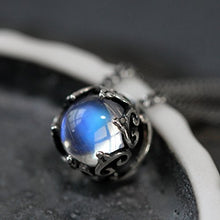 Load image into Gallery viewer, Luna Azure Vintage Style Sterling Silver 925 Moonstone Crown Pendant Necklace 18" Women girls Christmas gift present Jewelry
