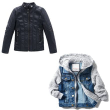 Load image into Gallery viewer, LJYH Boys' Basic Denim Trucker Jackets Children Fall Hoodies Trendy Jeans Coats 9/10yrs 140cm and LJYH Boy's Collar Faux Motorcycle Leather Jackets Kids Spring Biker Coats Black 9/10yrs（140cm）
