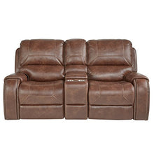 Load image into Gallery viewer, Roundhill Furniture Achern Brown Leather-Air Nailhead Manual Reclining Sofa and Loveseat with Storage Console and USB Port
