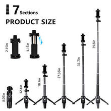 Load image into Gallery viewer, Selfie Stick,40 Inch Extendable Selfie Stick Tripod and Phone Tripod Stand with Rechargeable Wireless Remote,Compatible with iPhone 11 Pro Xs X 8 7 6 Plus,Samsung Galaxy S8 S9 S10,Gopro,Camera
