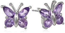 Load image into Gallery viewer, Amazon Collection Sterling Silver Genuine African Amethyst Butterfly Stud Earrings
