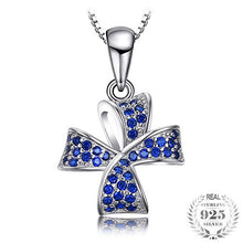 Load image into Gallery viewer, QMM necklace Pendant Flower Knot 0.22Ct Created Blue Spinel Pave Pendant Necklace 925 Sterling Silver Jewelry for Women 45Cm Chain
