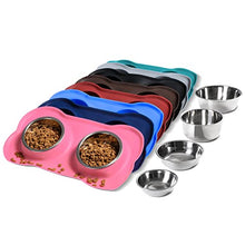 Load image into Gallery viewer, Hubulk Pet Dog Bowls 2 Stainless Steel Dog Bowl with No Spill Non-Skid Silicone Mat + Pet Food Scoop Water and Food Feeder Bowls for Feeding Small Medium Large Dogs Cats Puppies (S, Pink)
