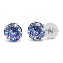 Load image into Gallery viewer, Gem Stone King 14K White Gold Stud Earrings Vivid Persian Blue Round 2.00ct (DEW) Created Moissanite
