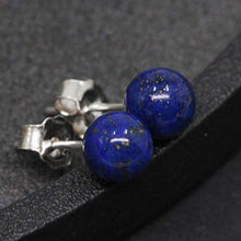 Load image into Gallery viewer, Luna Azure Natural Lapis Lazuli and 925 sterling silver handmade unique round Spherical Ball Stud Earrings push back women girls mothers present jewelry
