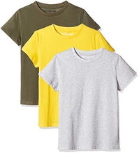Load image into Gallery viewer, Kid Nation Kids Unisex 3 Packs 100% Cotton Tagless Short Sleeve Crewneck T Shirts L Yellow + Green + Gray Heather
