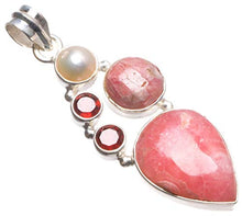 Load image into Gallery viewer, Natural Rhodochrosite,Garnet and River Pearl Handmade Unique 925 Sterling Silver Pendant 2" U0833
