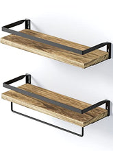 Load image into Gallery viewer, AMADA HOMEFURNISHING Floating Shelves, Bathroom Shelf with Towel Bar, Wall Shelves for Bathroom/Living Room/Kitchen/Bedroom, Light Brown Shelves 2 Sets - AMFS01
