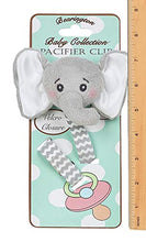 Load image into Gallery viewer, Bearington Baby Lil’ Spout Plush Gray Elephant Pacifier Holder with Satin Leash and Clip
