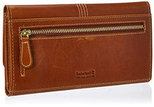 Load image into Gallery viewer, Timberland Women's Leather RFID Flap Wallet Clutch Organizer, Cognac (Buff Apache), One Size
