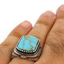 Load image into Gallery viewer, Solid 925 Sterling Silver Rings for Men Turkish Handmade Simulated Turquoise Premium Quality (11.75)
