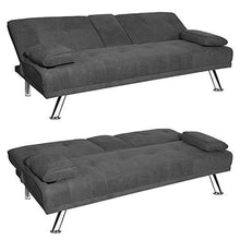 Load image into Gallery viewer, MIERES Modern Convertible Futon Sofa Bed for Living Room Fold Up &amp; Down Recliner Couch w/Metal Legs and 2 Cup Holders Sleeper Daybed, for Small Spaces, Dark Gray
