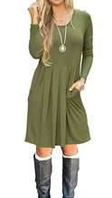 Load image into Gallery viewer, AUSELILY Women's Long Sleeve Pleated Loose Swing Casual Dress with Pockets Knee Length (XS, Wine Red)
