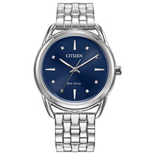 Load image into Gallery viewer, Citizen Women's Eco-Drive Dress Classic Watch in Stainless Steel, Blue Dial (Model: FE7090-55L)

