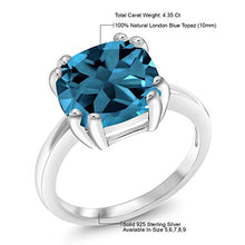 Load image into Gallery viewer, Gem Stone King 925 Sterling Silver London Blue Topaz Women's Engagement Ring (4.35 Cttw, 10MM Cushion Cut Gemstone Birthstone) (Size 8)
