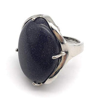 Load image into Gallery viewer, Natural Stone Rose Quartz Agate Amethyst Turquoise Adjustable Finger Rings Semi Precious Oval Shaped Gemstone Anniversary (Blue Sandstone)
