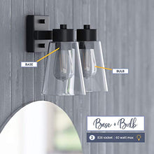 Load image into Gallery viewer, Prominence Home Fairendale 2 Light Matte Black Bathroom Vanity Light with Clear Glass
