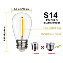 Load image into Gallery viewer, 15 Pack EMITTING Shatterproof &amp; Waterproof S14 Replacement LED Light Bulbs –1W S14 LED Bulbs, Warm White 2200K, Outdoor String Lights Vintage LED Filament Bulb, E26 Base Edison Plastic Bulb.
