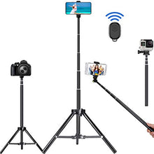 Load image into Gallery viewer, Selfie Stick Tripod, 62 inch Ultra-Long Extendable Selfie Stick Tripod Stand Aluminum Alloy with Bluetooth Remote for iPhone 11 Pro XS MAX X XR SE 8 7 Plus, Samsung Galaxy S20 S10 S9 S8 Plus Android
