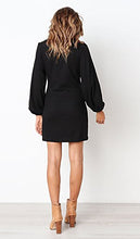 Load image into Gallery viewer, PRETTYGARDEN Women’s Elegant Long Sleeve Short Dress Crewneck Tie Waist Knit Cocktail Dress Black
