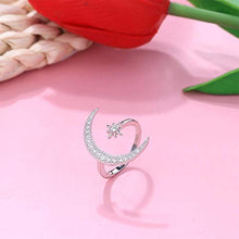 Load image into Gallery viewer, Milacolato Sterling Silver Moon Rings for women Adjustable Platinum Plated 5A Cubic Zirconia Crescent Moon Star Rings

