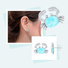 Load image into Gallery viewer, Sterling Silver High Polish Natural Larimar Crab Stud Earrings
