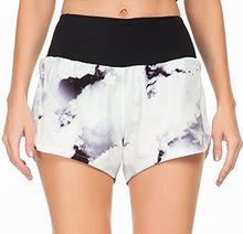 Load image into Gallery viewer, Rrosseyz Athletic Shorts for Women with Liner High Waisted, Womens Sports Shorts with Back Zipper Pocket for Running Gym- 4"(Ink Splash White, Large)
