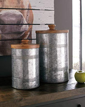 Load image into Gallery viewer, Signature Design by Ashley Divakar Industrial Farmhouse Galvanized Metal 2 Piece Jar Set, Gray
