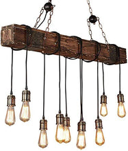 Load image into Gallery viewer, 10-Lights Chandelier Wooden Retro Rustic Pendant Light - Industrial Suspension Light line can be Adjusted Freely - Distressed Wood Chandelier for Dining Table Vintage Kitchen, Bar, Island, Billiard.
