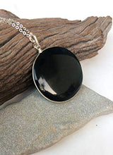 Load image into Gallery viewer, Obsidian pendant, Natural black Obsidian, volcanic lava, sterling silver obsidian pendant, Round Obsidian pendant, Boho, Mexican Obsidian
