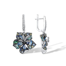 Load image into Gallery viewer, Santuzza 925 Sterling Silver Gemstone Flower Earrings Blue Spinel Cubic Zirconia Lily Dangle Earrings for Women
