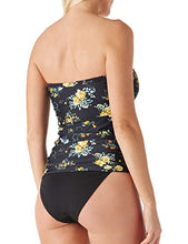 Load image into Gallery viewer, Ocean Blues Women's Black Floral Ruched Bandeau Tankini Top Tummy Control Swimsuit Top Only Size X-Large
