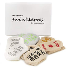 Load image into Gallery viewer, Baby Socks Gift Set - Unique Baby Shower or Newborn Present | Cute Fun Quotes for boys &amp; girls 4 Pairs 3 - 15 mnths
