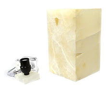 Load image into Gallery viewer, Marble White Stone Prism Lamp, 10" Tall, Carved from Real North American Onyx - The Artisan Mined Series by hBAR
