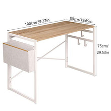 Load image into Gallery viewer, JSB Folding Computer Desk with Storage Bag and Hook, Writing Desk Modern Industrial Work Table Laptop Desk for Home Office (39.37” x 19.69” x 29.53”, White)
